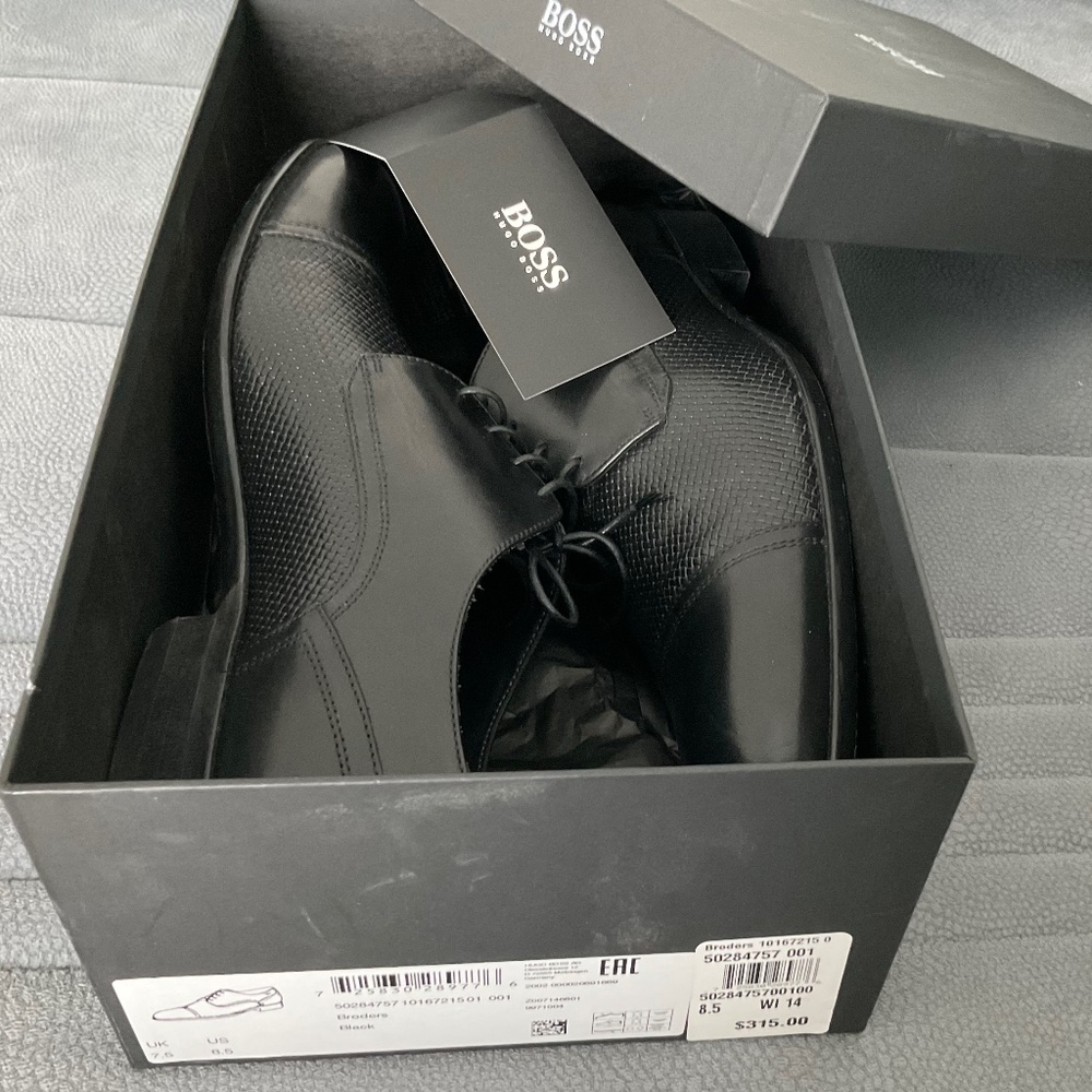 BOSS ITALIAN-MADE LEATHER  BRODERS. BLACK SHOES - Picture 3 of 12